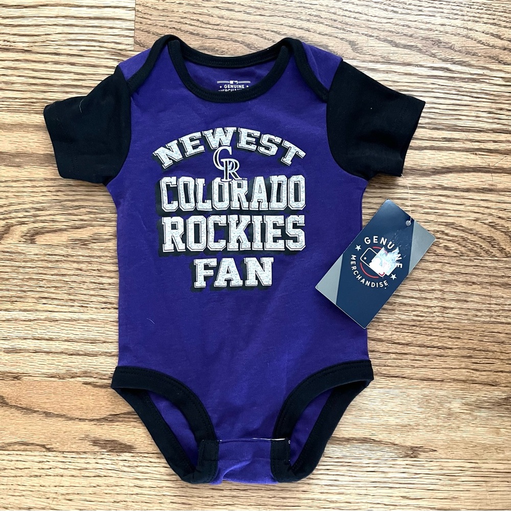 COLORADO ROCKIES 3-6 mo Infant Baby Graphic Short Sleeve Bodysuits Purple Onesie